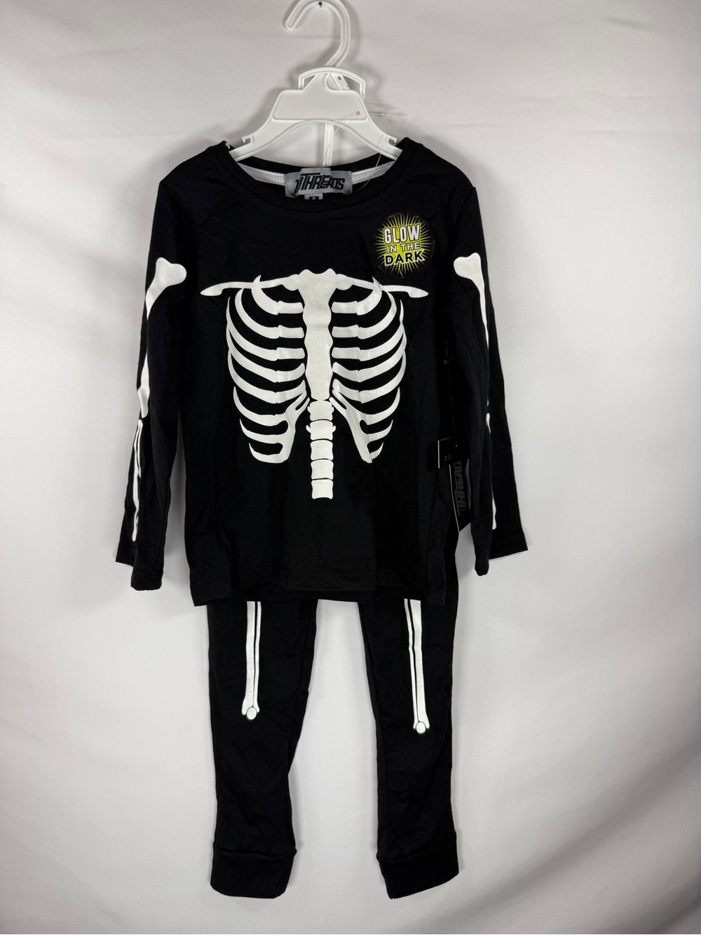 Kids Glow in the Dark Skeleton Halloween Costume Pajama Set size 6
